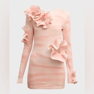 AREA
Ruffle Flower Cutout Long-Sleeve Mini Dress